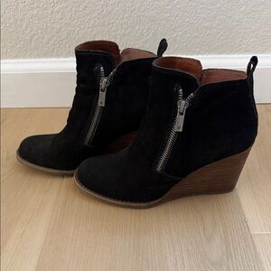 Lucky Brand Suede Black Wedge Booties